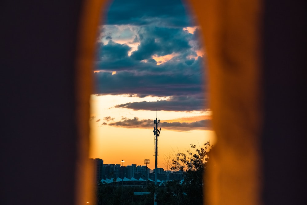 a view of a city through a window