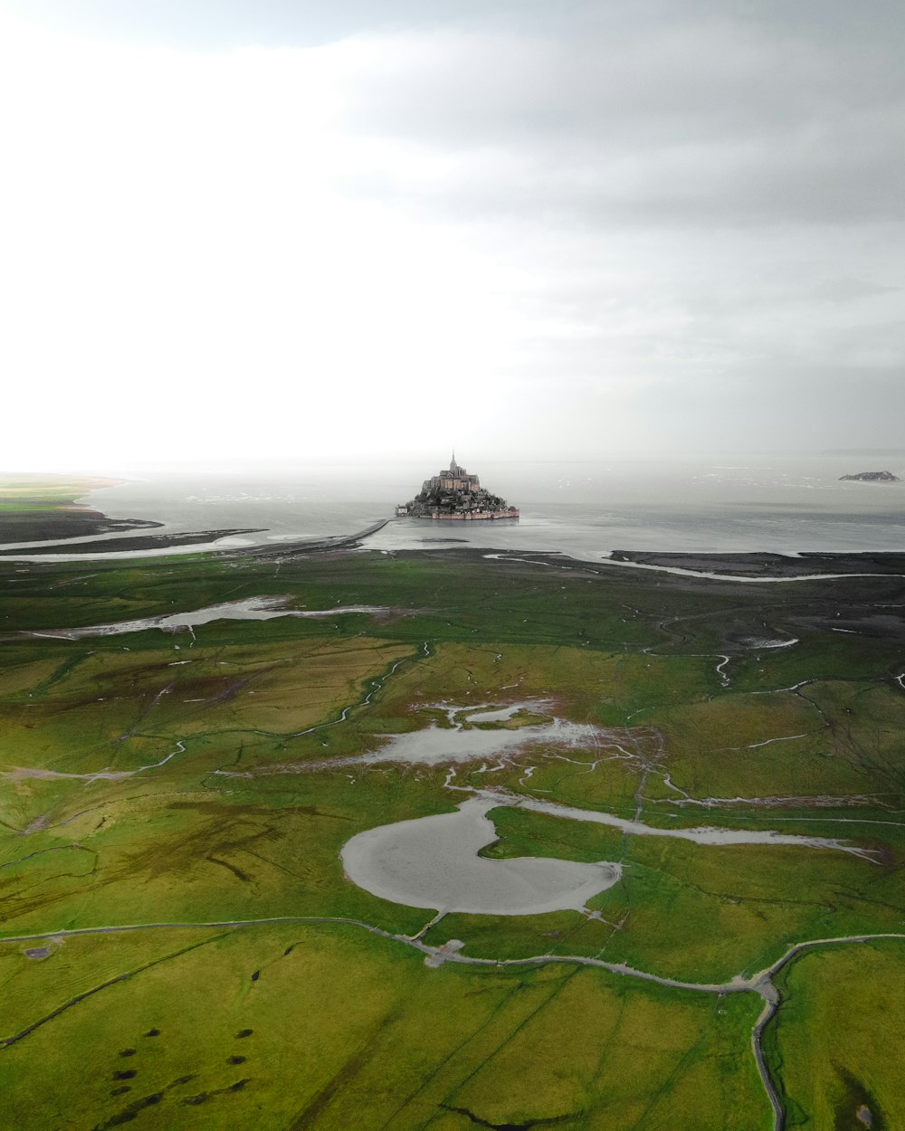 an aerial view of a large body of water