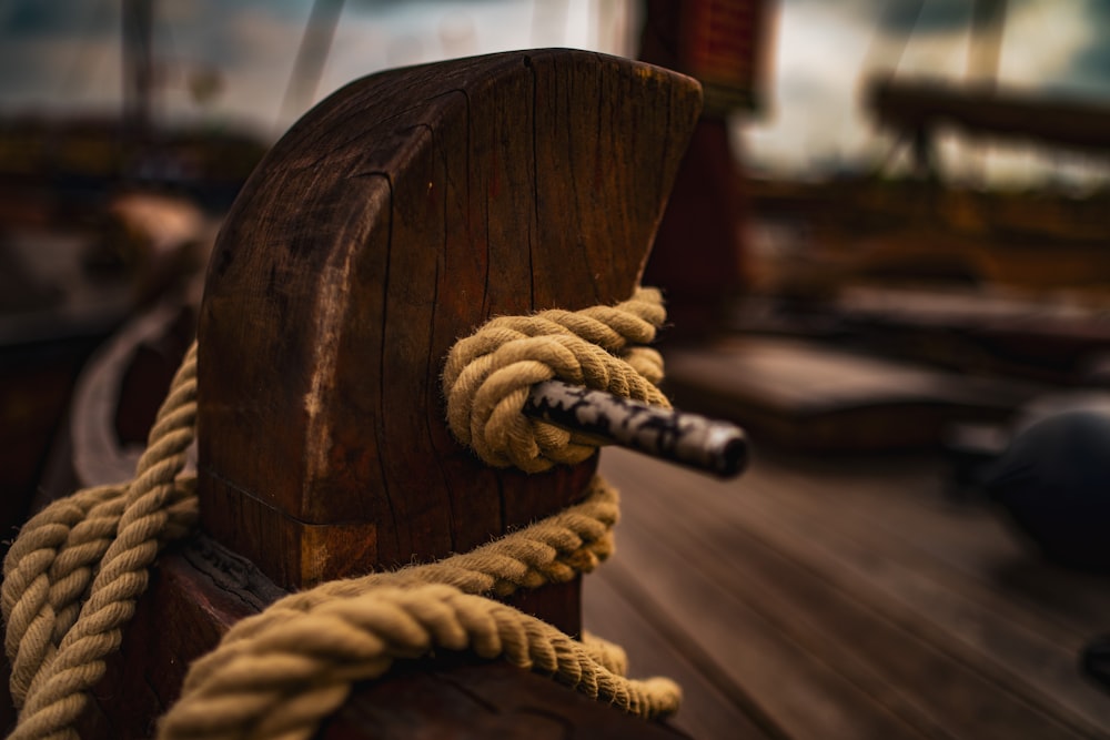 a close up of a rope on a boat