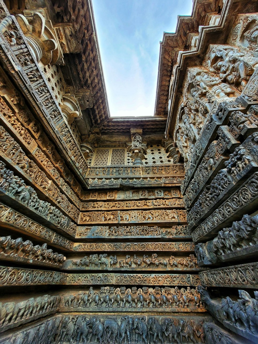 an intricately carved ceiling in a building
