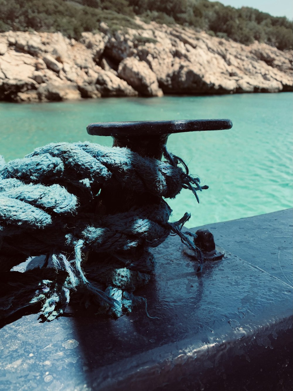 a close up of a rope on a boat