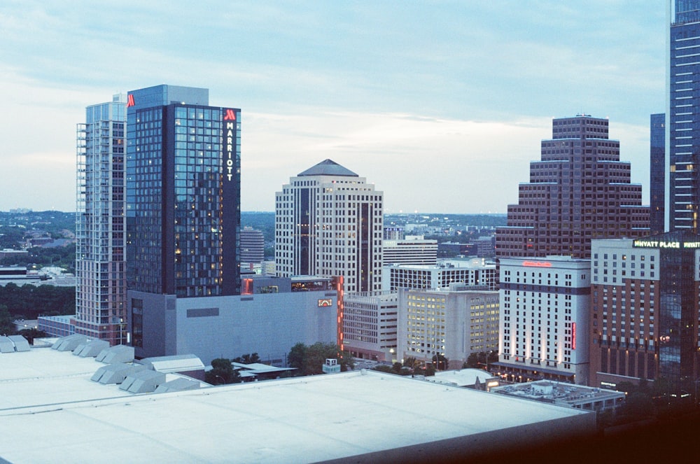 a view of a city with tall buildings