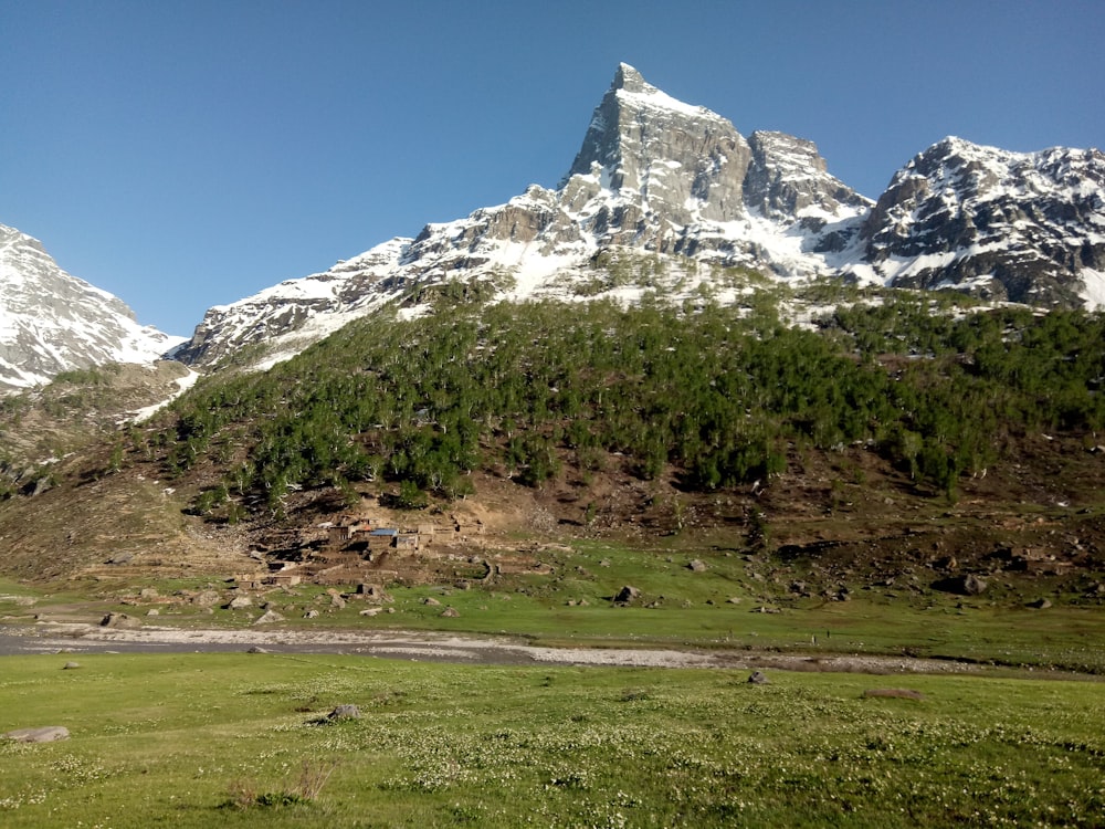 a mountain range with snow on the top of it