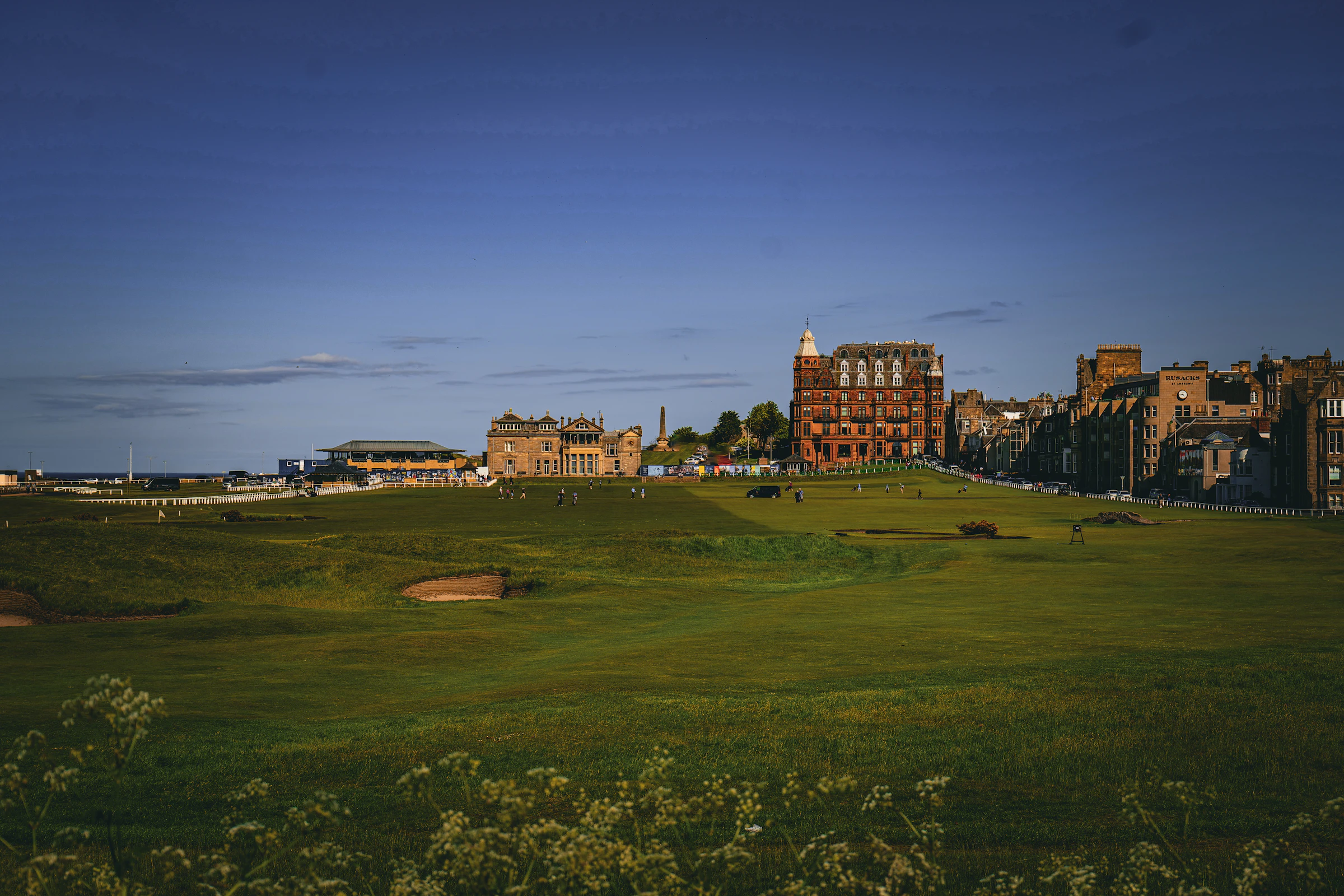 St Andrews Old Course — the 18th fairway with the R&A Clubhouse and the town of St Andrews in the distance