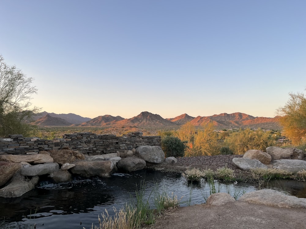 a small stream running through a desert landscape