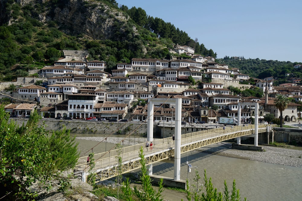 a bridge over a body of water with a bunch of buildings on top of it