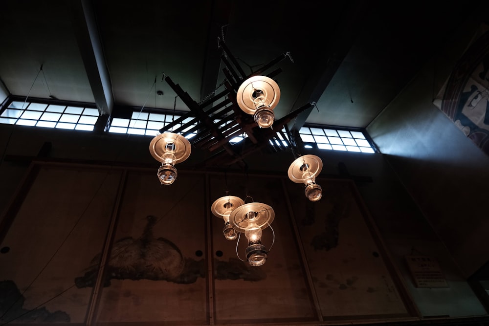 a chandelier hanging from the ceiling of a building