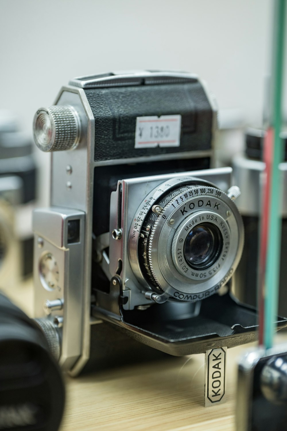 a close up of a camera on a table