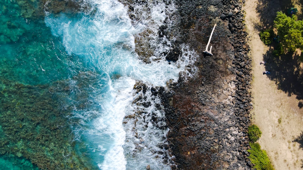 a bird's eye view of a beach and ocean