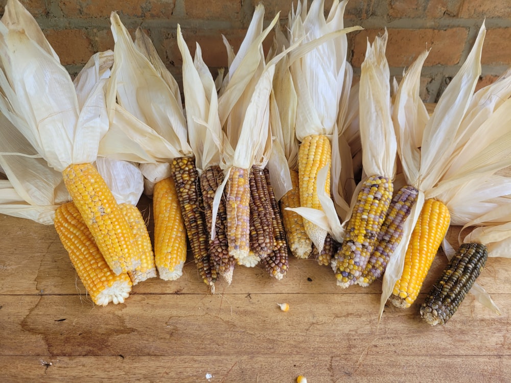 corn on the cob on a wooden table