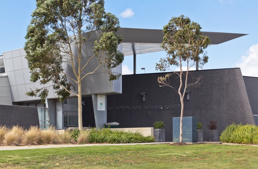 a building with a tree in front of it