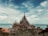 An intricately designed wooden temple sits majestically by the sea, its elaborate spires and carvings reaching towards the sky. The structure is surrounded by lush greenery, and the ocean stretches out behind it, meeting a partly cloudy sky.