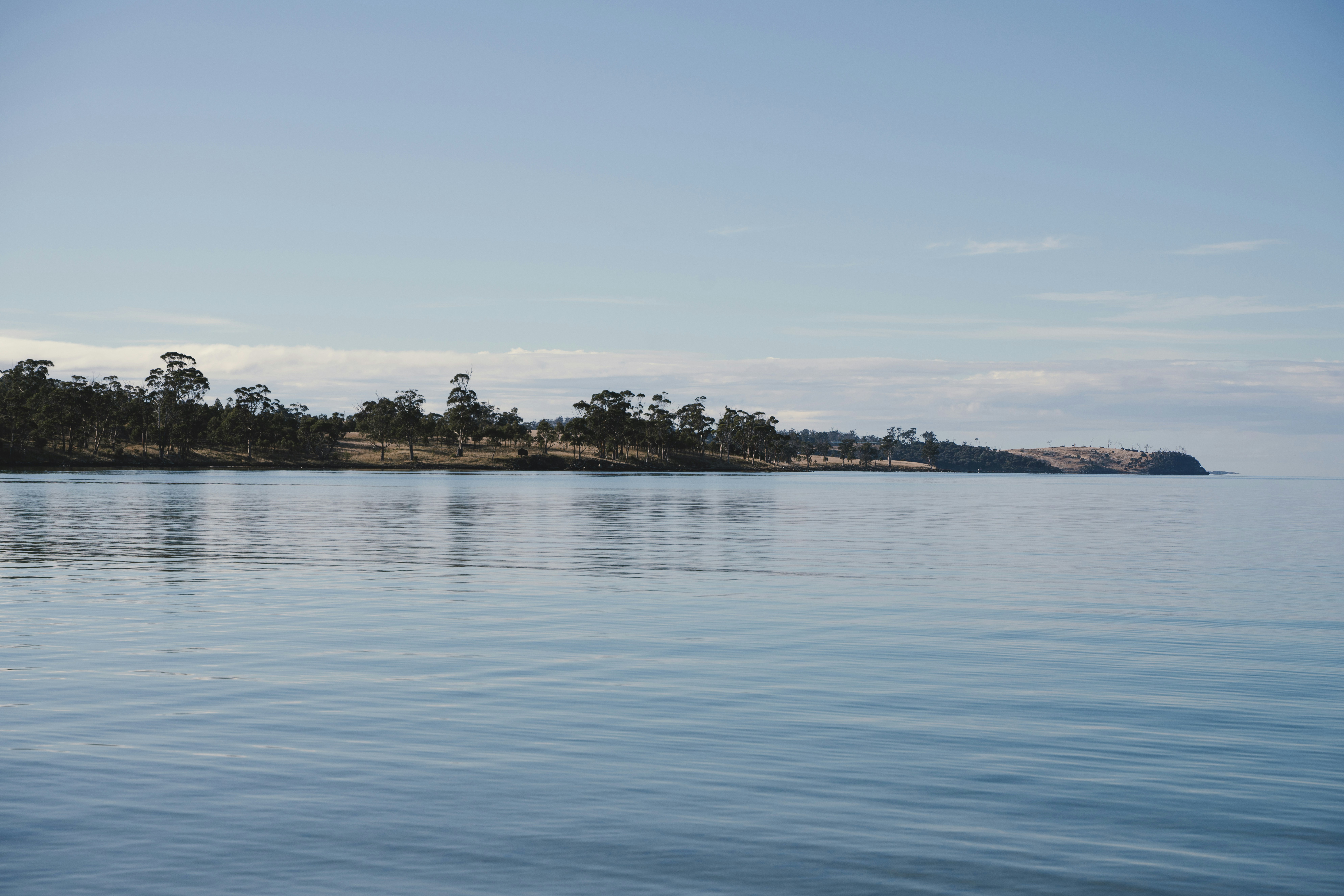 a body of water with a small island in the distance