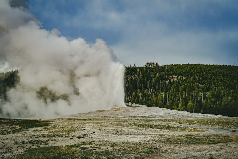 a geyser spewing out steam into the air