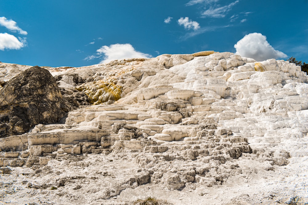 Une zone rocheuse avec des roches blanches et un ciel bleu