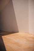 Minimalist interior with warm beige walls and fine linear shadows.