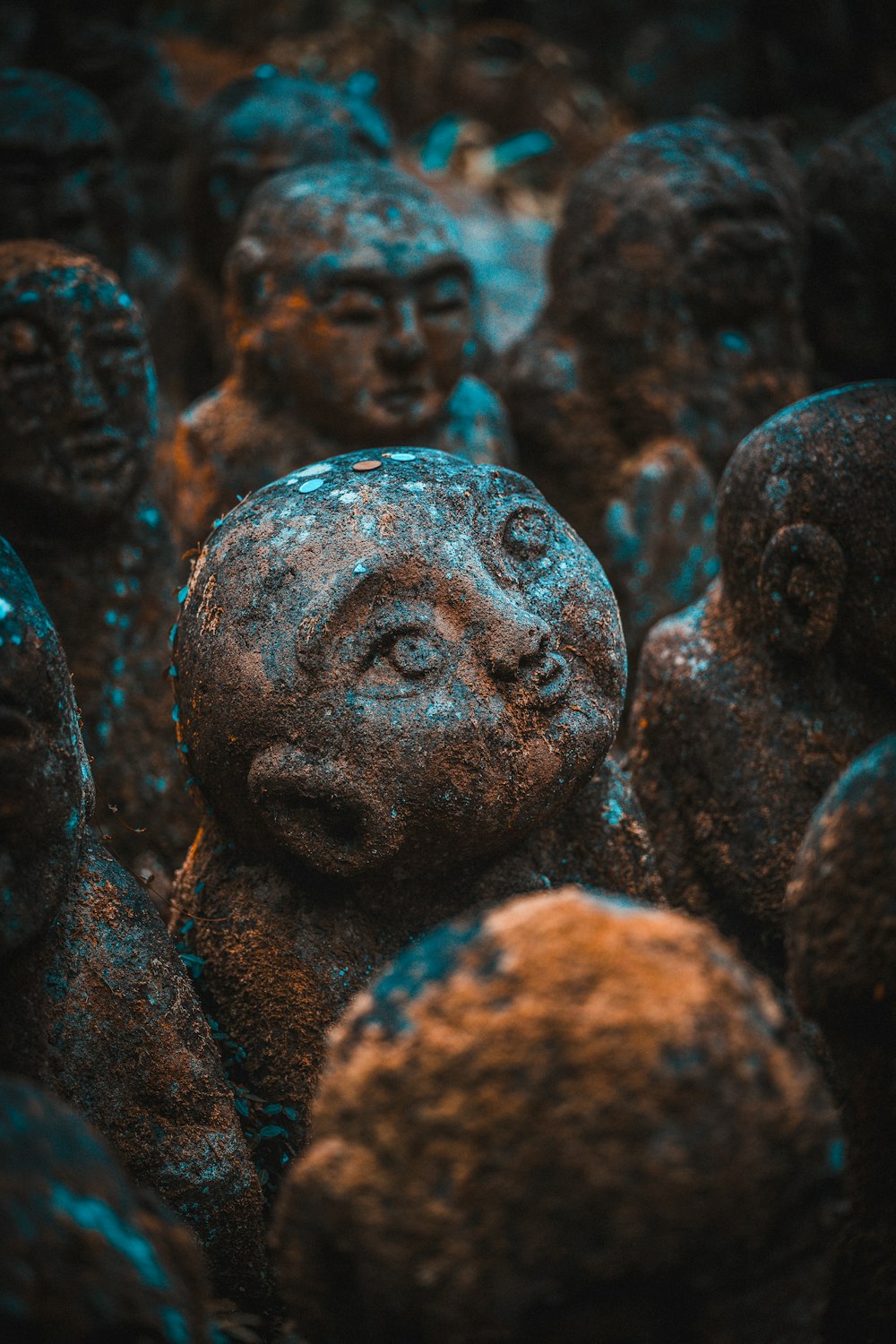 a close up of a group of statues