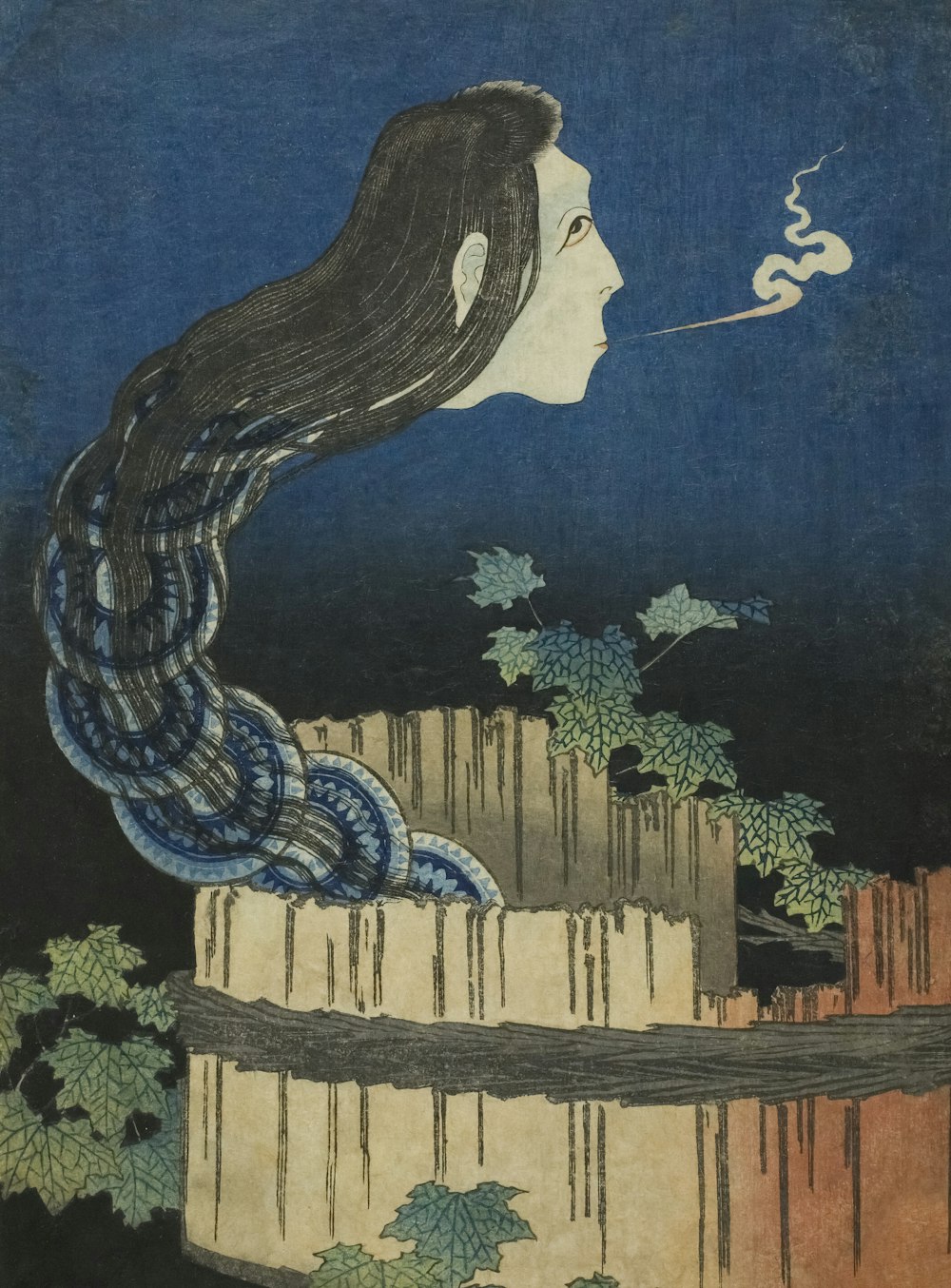 a painting of a woman smoking a cigarette