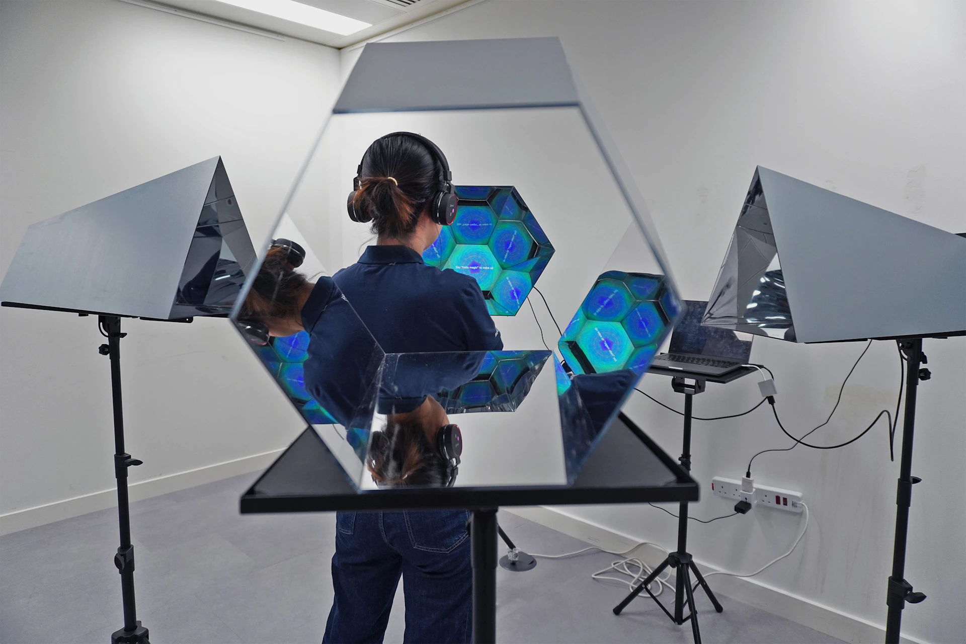 A behind-the-scenes shot of the mirror air booth being carefully set up with studio-grade hardware, showcasing the attention to detail.