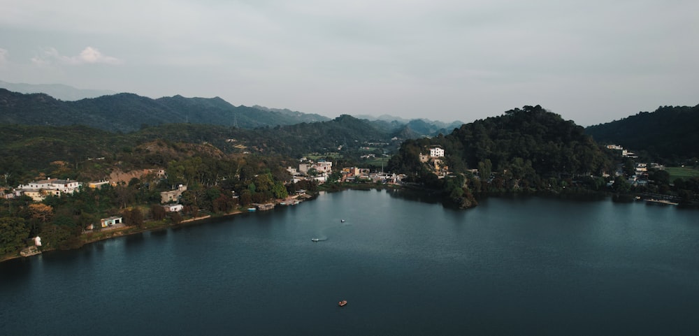 a large body of water surrounded by mountains