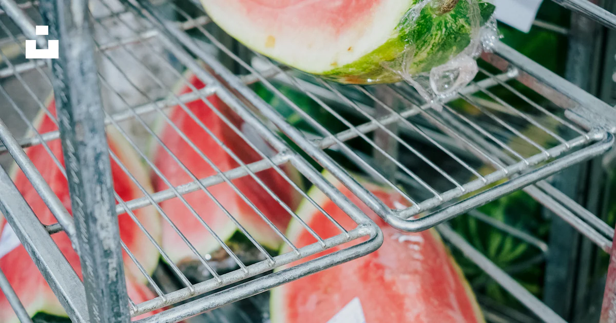 Melon Rack A metal rack filled with slices of watermelon photo – Free Fruit Image ...