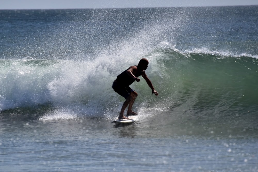 a man riding a wave on top of a surfboard