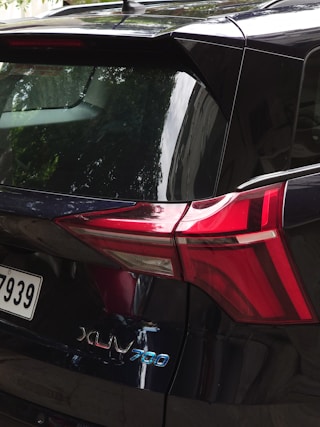 a close up of the tail lights of a car