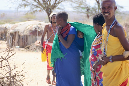 A vibrant family wearing stylish clothing outdoors.