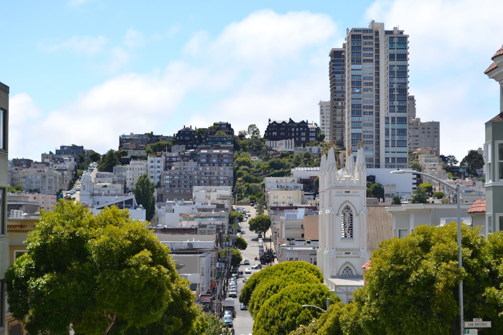 a view of a city from a hill