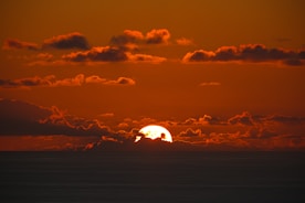 the sun is setting over the ocean with clouds