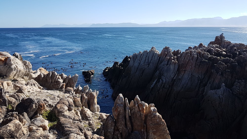 a large body of water surrounded by rocks