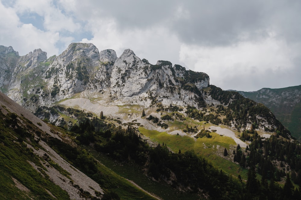 a view of a mountain range with a cloudy sky