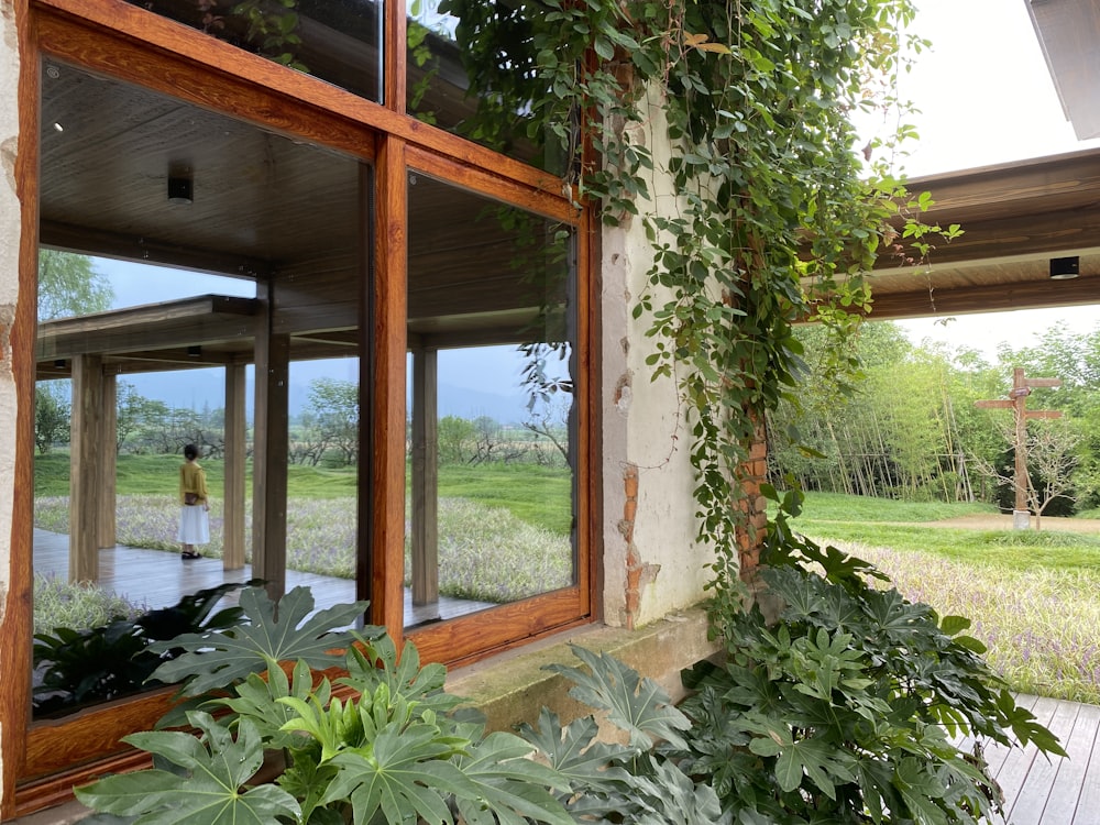 a window with a view of a grassy field