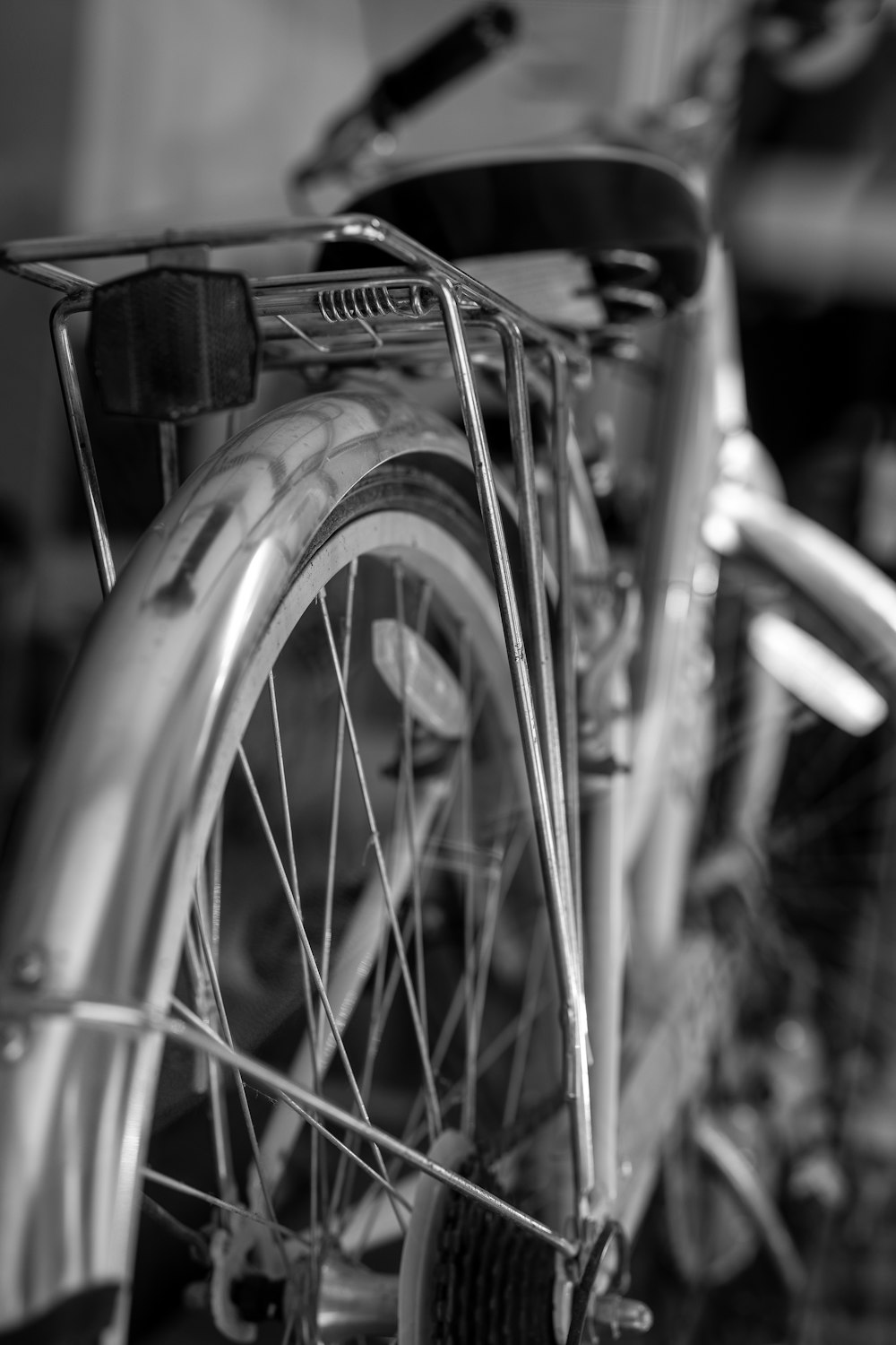 a close up of a bike parked in a garage