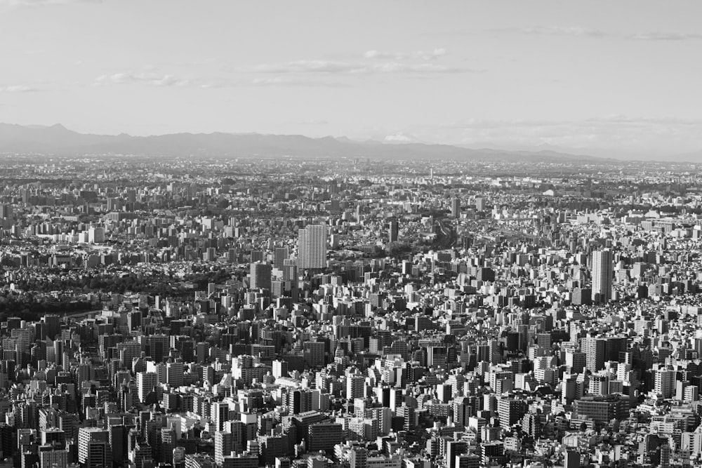 a black and white photo of a large city