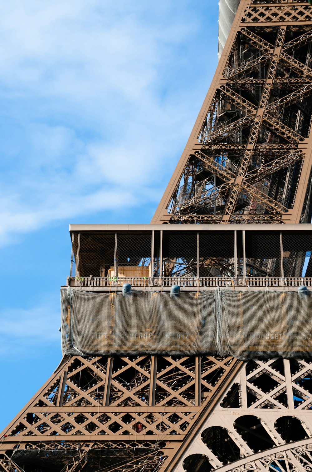 a view of the top of the eiffel tower