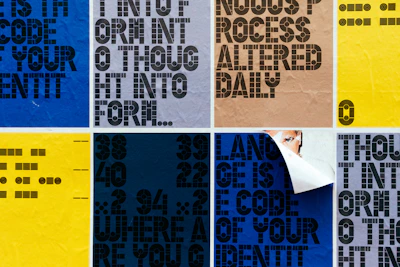 A clean, modern grid layout showcasing a vibrant branding project with bold colors and sleek typography.