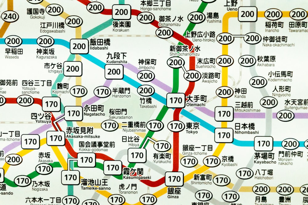 a subway map with a lot of asian characters on it