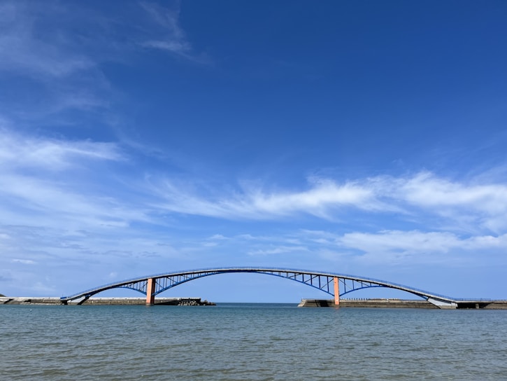a bridge over a body of water under a blue sky