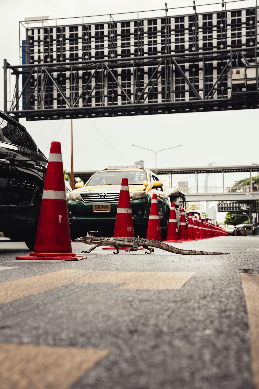 um par de carros que estão estacionados na rua