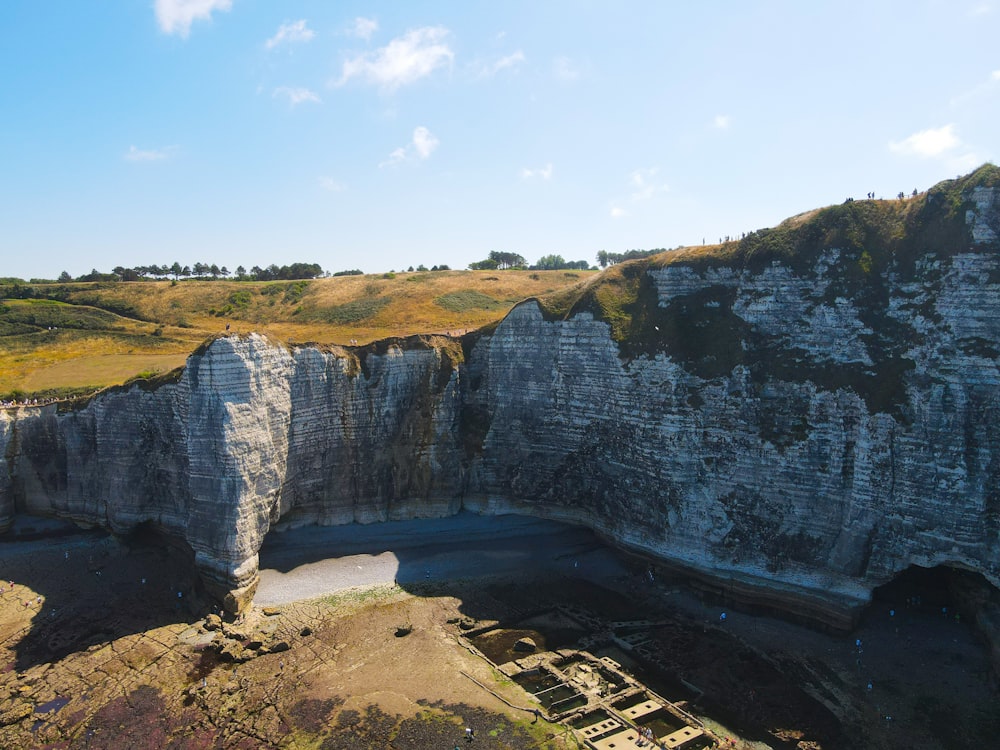 an aerial view of a large rock formation