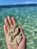 Close-up of hands holding sediment samples collected from the ocean floor
