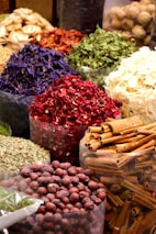 a variety of spices and herbs are on display