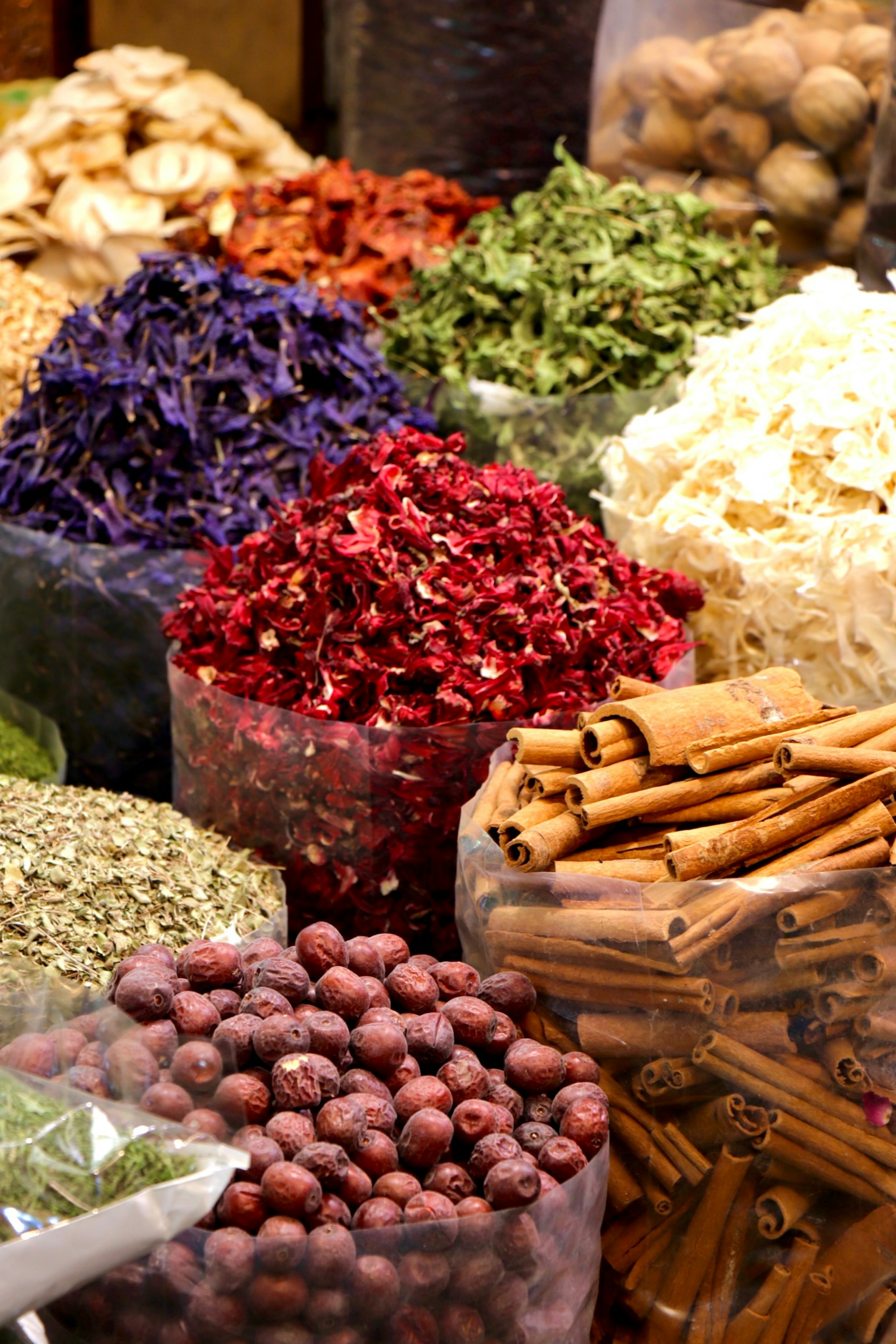 a variety of spices and herbs are on display
