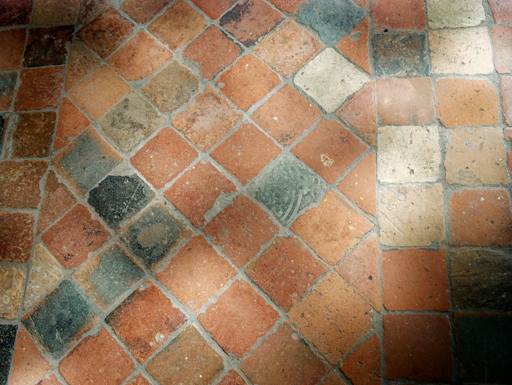 a close up view of a brick floor