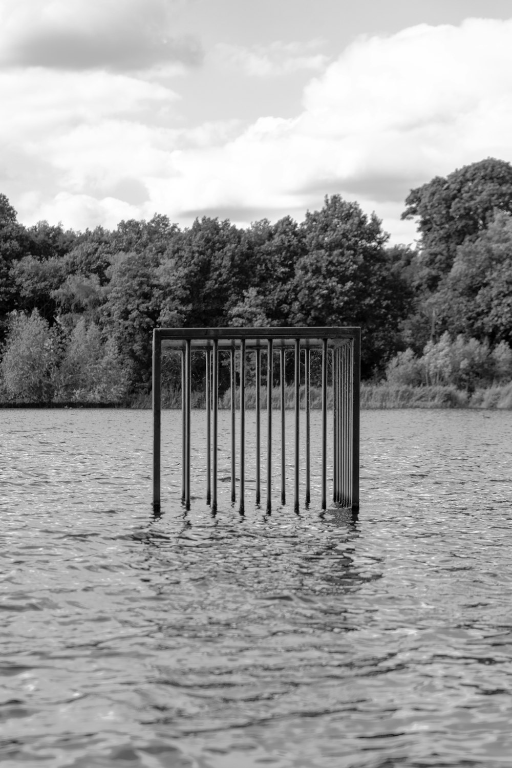 a bunch of poles sticking out of the water