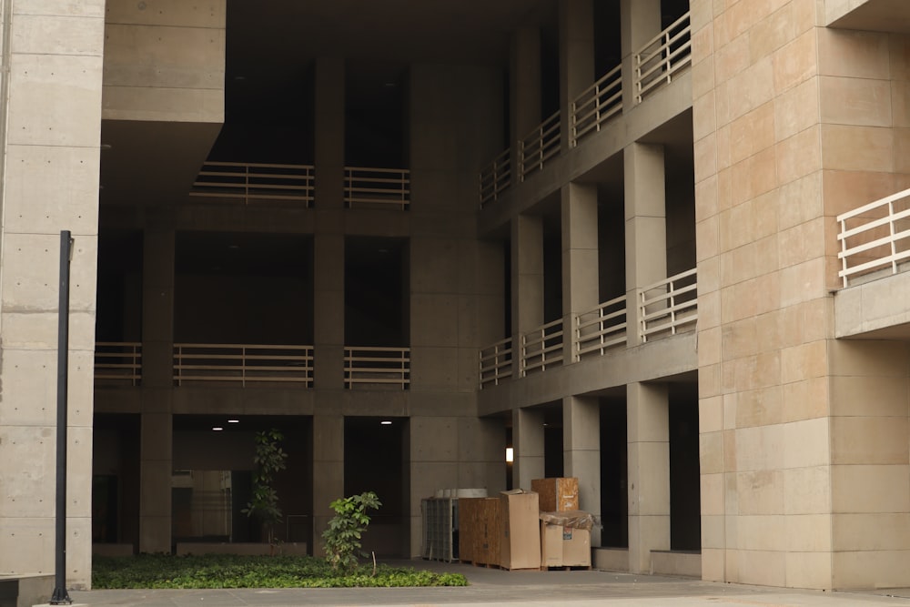 a building that has a bunch of boxes in front of it