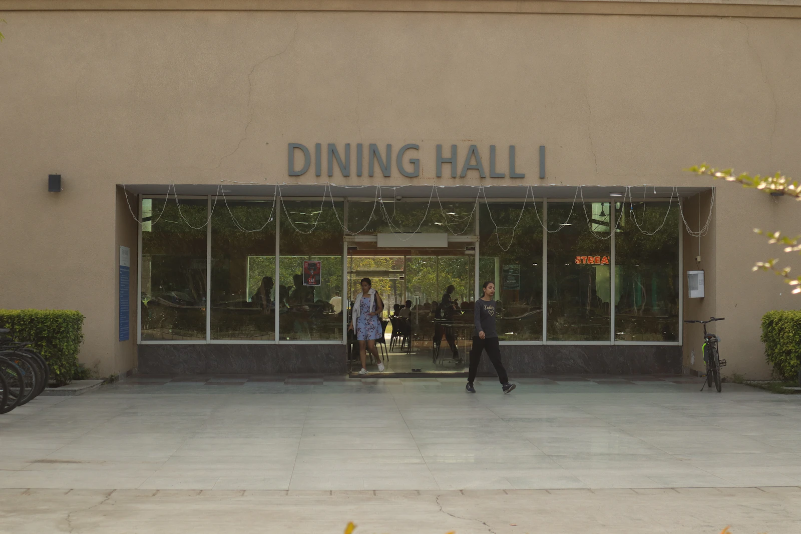 Students leaving a campus hall