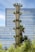 a tall tower of plants in front of a building
