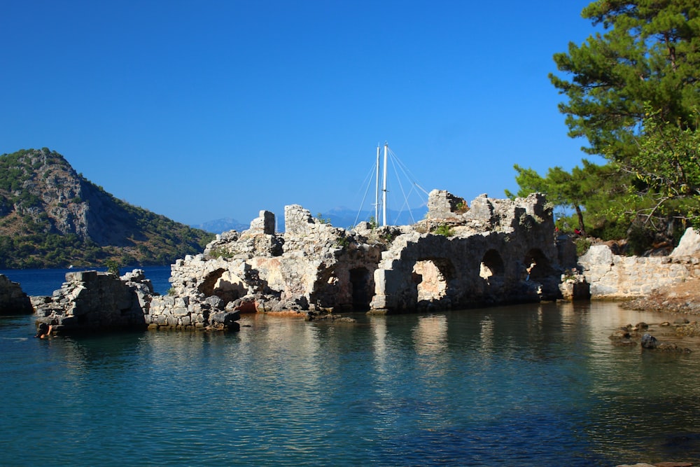 a large body of water surrounded by rocks